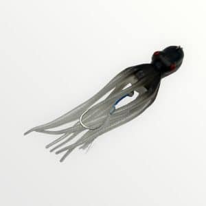 Vue d'un leurre souple OCTOPUS 200 g à tête noire et tentacules blanches.